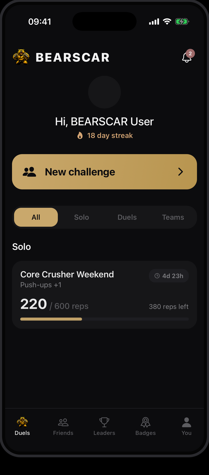 BEARSCAR — app-skjermbilde i mobilramme